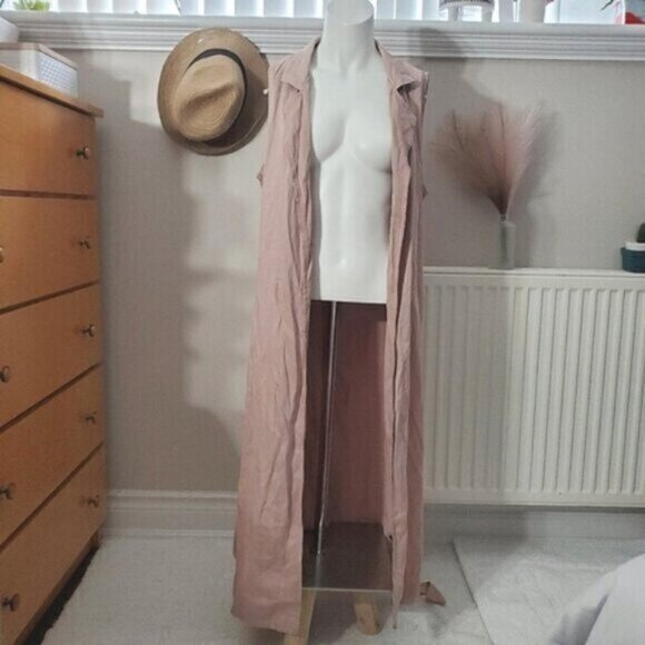 Stoosh Belted Sleeveless Vest Trench Coat Cardigan - Picture 5 of 12